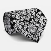 Cravate Floral noir et blanc (Roulé)