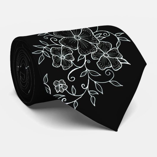 Cravate Floral Ornaments Black Neck Tie (Roulé)