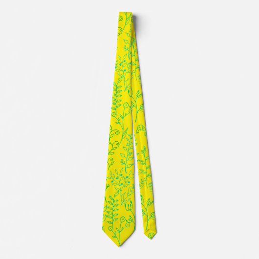 Cravate Floral Pattern classique Vert ton A02. B Jaune (Devant)