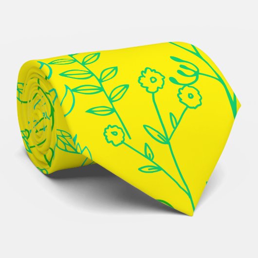 Cravate Floral Pattern classique Vert ton A02. B Jaune (Roulé)