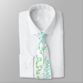 Cravate Floral Pattern classique Vert ton A02. BG blanc (Attaché)