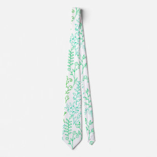 Cravate Floral Pattern classique Vert ton A02. BG blanc
