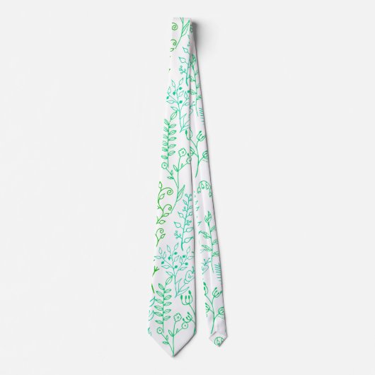 Cravate Floral Pattern classique Vert ton A02. BG blanc (Devant)