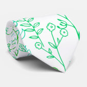 Cravate Floral Pattern classique Vert ton A02. BG blanc (Roulé)