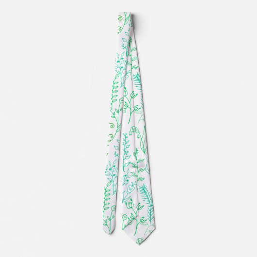 Cravate Floral Pattern classique Vert ton A02. BG blanc (Dos)