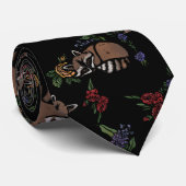 Cravate Floral Raccoons mignon couchant Motif (Roulé)