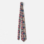 Cravate Floral rose bleu plaid Monogramme (Dos)
