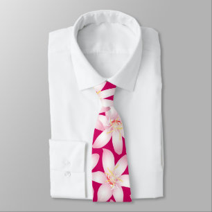 Cravate Floral tropical blanc sur rose