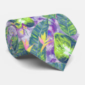 Cravate Floral tropical, Botanique, lilas, vert, rose (Roulé)