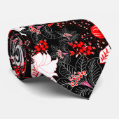 Cravate Floral tropical rouge détaillé (Roulé)