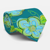 Cravate Floral Turquoise Avec Vert Lime (Roulé)
