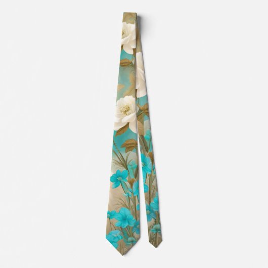 Cravate Floral turquoise et blanc cassé (Devant)