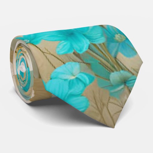 Cravate Floral turquoise et blanc cassé (Roulé)