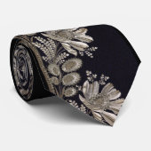 Cravate Floral Vintage Noir argenté (Roulé)