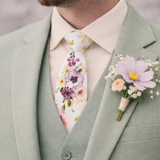 Cravate Floral Wedding Tie – Watercolor Spring Necktie