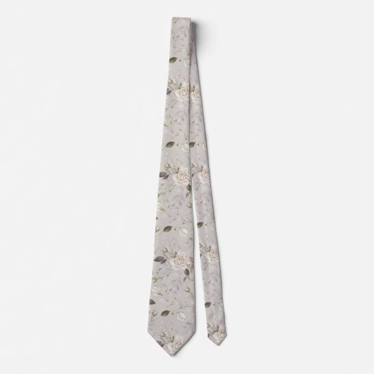 Cravate Floral Wedding Tie with Ivory Rose Pattern (Devant)