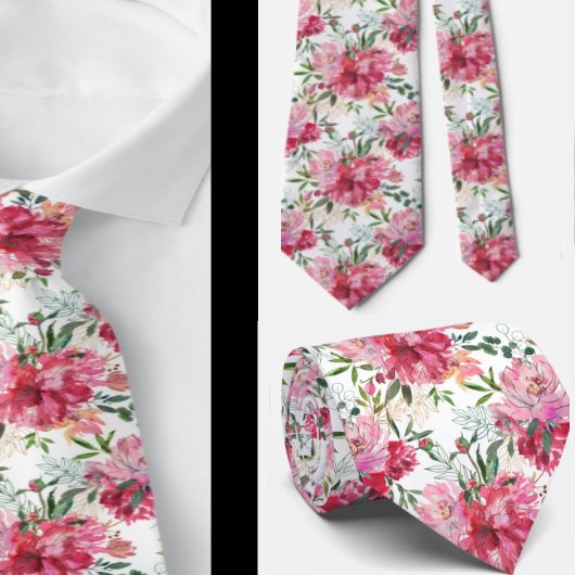 Cravate florale aquarelle rose magenta