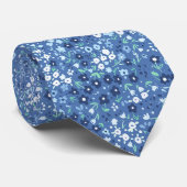Cravate florale Bleu blanc, main tirée pour la mai (Roulé)