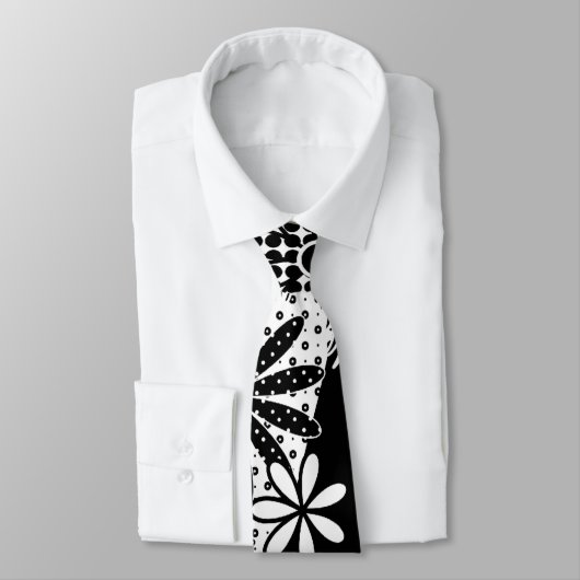 Cravate florale pointillée noire et blanche (Attaché)