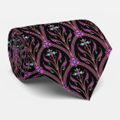 Cravate Flore Art déco élégant en bleu rose noir (Roulé)