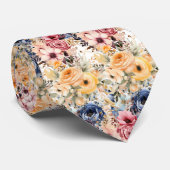 Cravate Flore bleu marine et rose brun (Roulé)