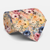 Cravate Flore bleu marine et rose brun (Roulé)