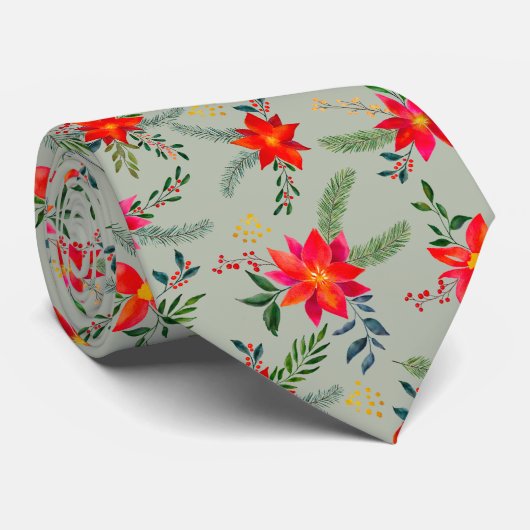 Cravate Flore de Noël Rouge Poinsettia (Roulé)
