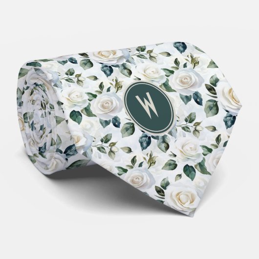 Cravate Flore de Roses blanches (Roulé)