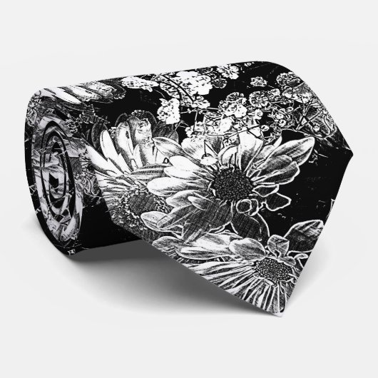 Cravate Flore moderne noir et blanc Impression (Roulé)