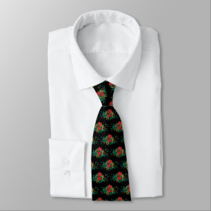 Cravate Flore moderne rouge vert et or Noël