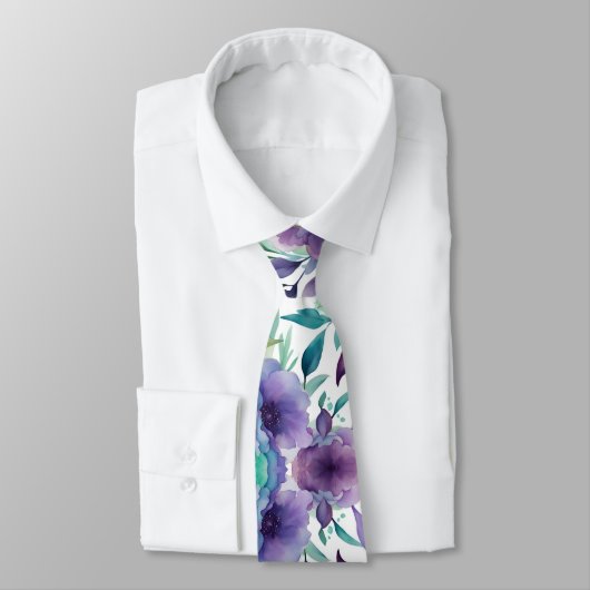 Cravate Flores d'aquarelle bleu Rose pourpre (Attaché)