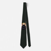 Cravate Fluffy Chat noir avec yeux or Vert foncé (Devant)
