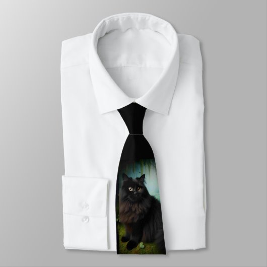 Cravate Fluffy Chat noir en Misty Woods (Attaché)