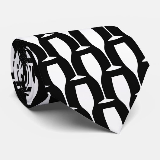 Cravate Flûte à champagne noir et blanc imprimé en verre (Roulé)