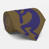 Cravate Flûte Jouer Kokopelli Figure - Bleu sur Vert (Roulé)