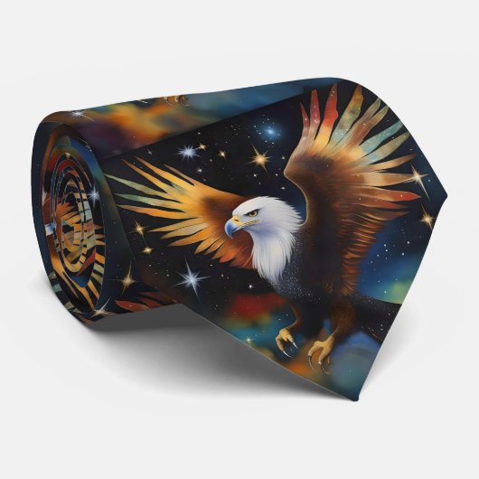 Cravate Flying Eagle Colorful Cosmic Art, (Roulé)