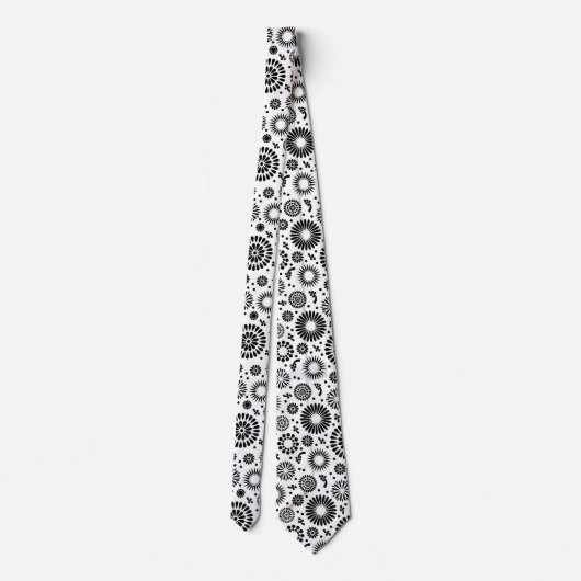 Cravate Folk Floral Black and White Flowers Boho Chic (Dos)