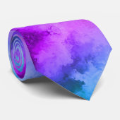 Cravate fond aquarelle fumée bleu cyan pourpre (Roulé)