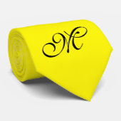 Cravate Fond uni de couleur - jaune vert + monogramme (Roulé)