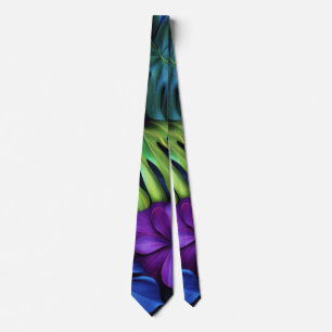 Cravate Fond vibrant de feuilles tropicales néon Monstera