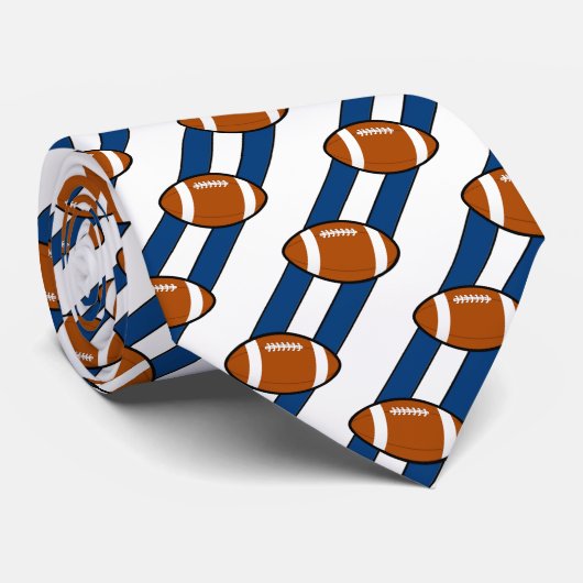 Cravate Football Necktie Blancs et Bleus (Roulé)