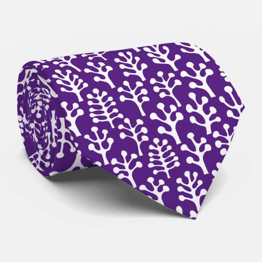 Cravate Forêt 230823 - Blanc sur violet royal (Roulé)