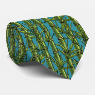 Cravate Forêt de bambou sur bleu