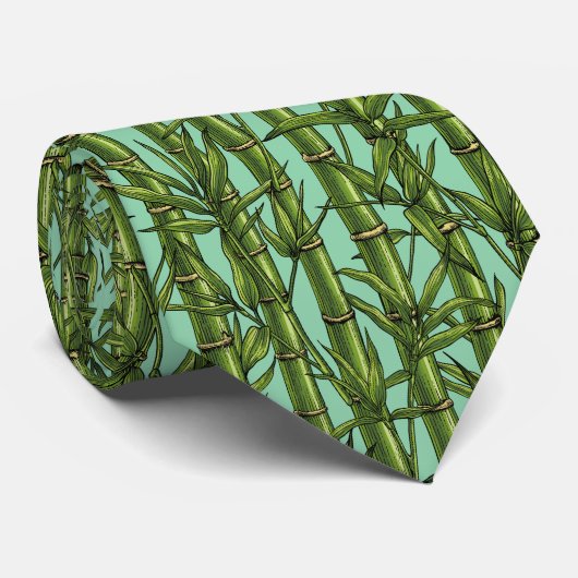 Cravate Forêt de bambou sur bleu clair (Roulé)