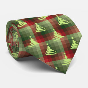 Cravate Forêt de Noël Plaid Vert à deux côtés