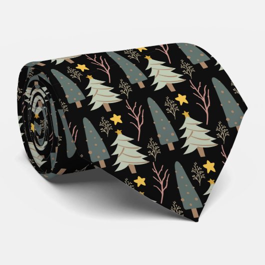 Cravate Forêt d'hiver Noël Vert moderne Motif (Roulé)