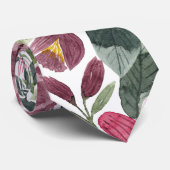 Cravate Forêt rose Mauve Vert Aquarelle Fleurs Feuilles (Roulé)