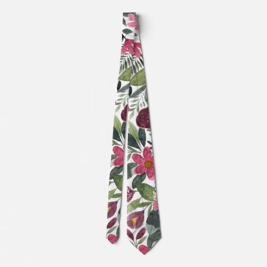 Cravate Forêt rose Mauve Vert Aquarelle Fleurs Feuilles (Dos)
