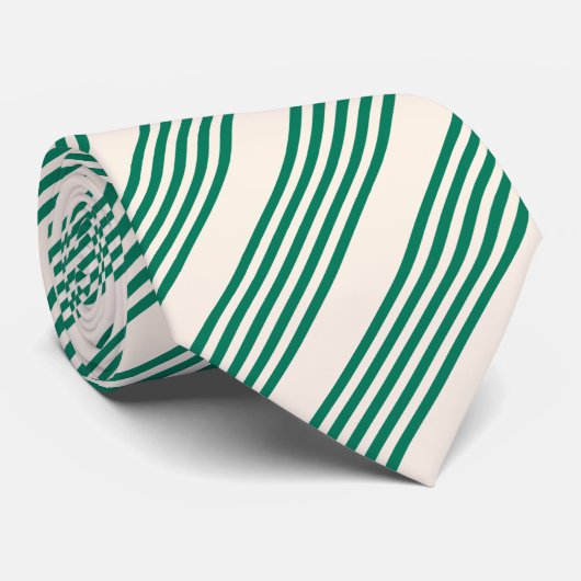 Cravate Forêt vert et beige cinq bandes motif (Roulé)