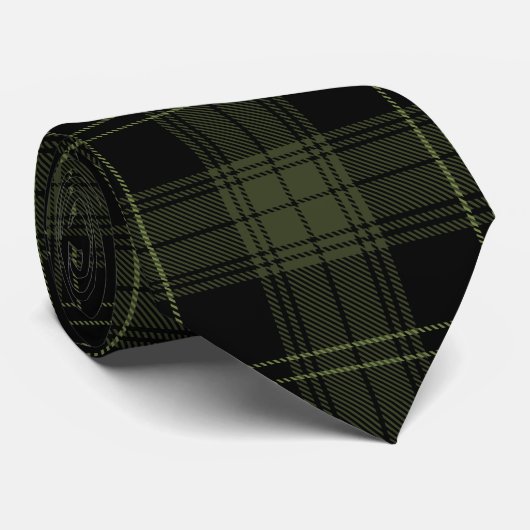 Cravate Forêt verte et noire - Tartan Plaid Motif (Roulé)